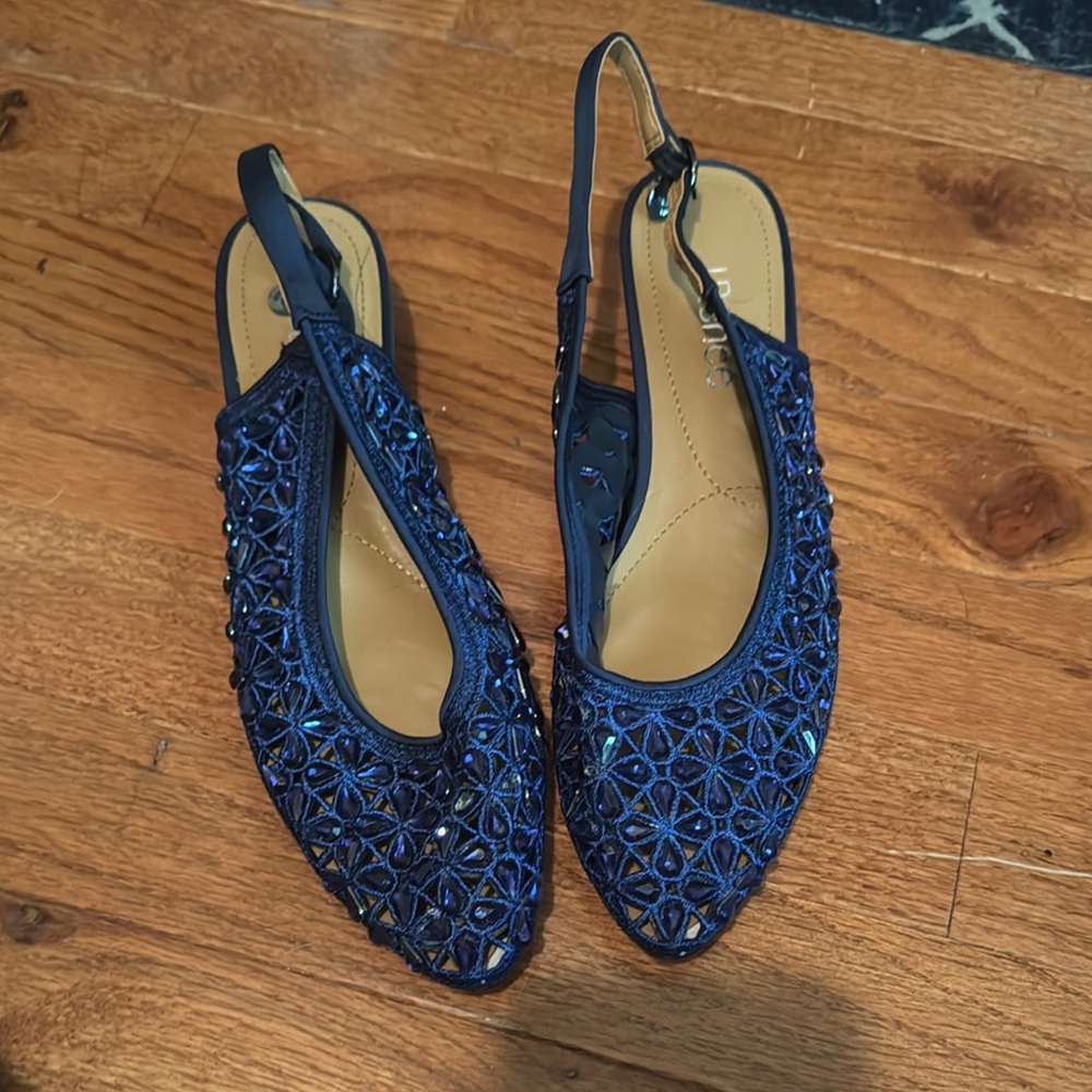 J.Renee Navy Blue Embellished Slingback Flats